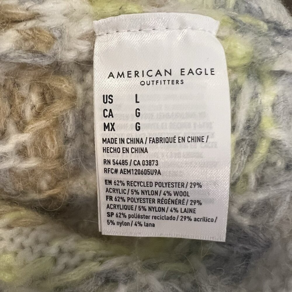 American Eagle Women Sweater Fair isle Hooded Size L Cropped Wool Blend Cozy - Picture 6 of 11